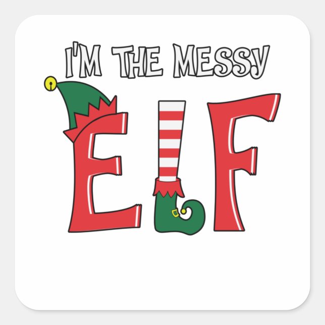 The Messy Elf Family Matching Christmas Pyjamas Square Sticker (Front)