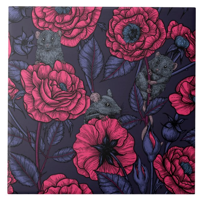 The mice party ceramic tile (Front)