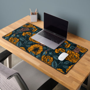 The mice party in orange and blue desk mat