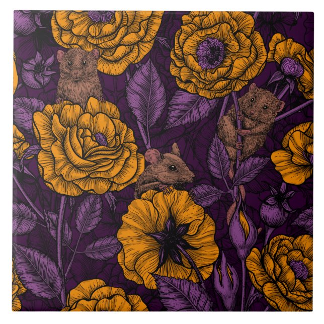 The mice party in orange and violet ceramic tile (Front)