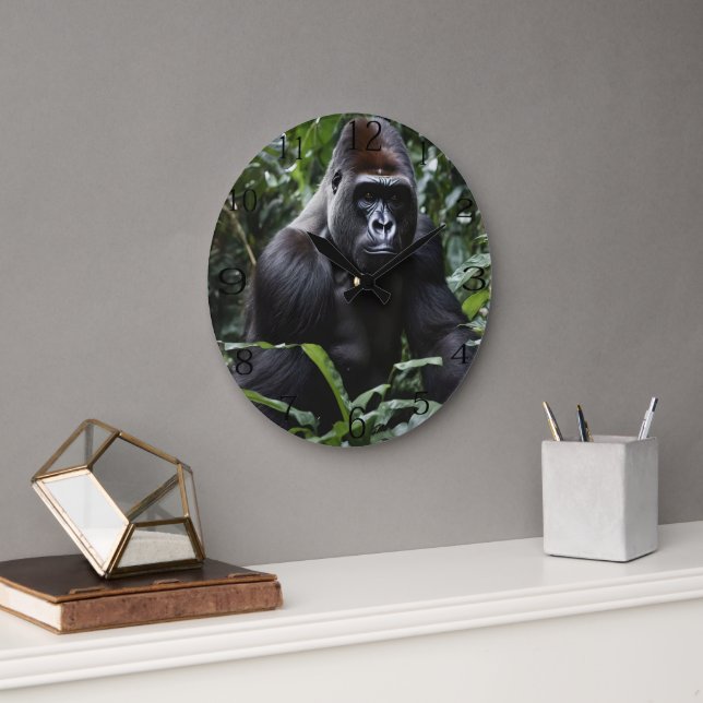 The Midnight Gorilla King: Monarch of the Forest Large Clock (Office)