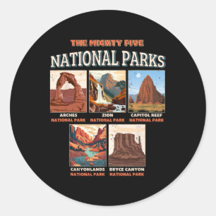 The Mighty Five National Parks Outdoor Hiking Camp Classic Round Sticker