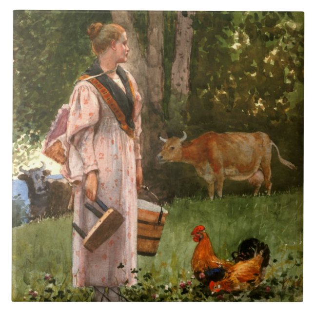 The Milk Maid (Rustic Dairy Farm) Ceramic Tile (Front)