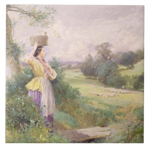 The Milkmaid, 1860 (w/c on paper) Tile