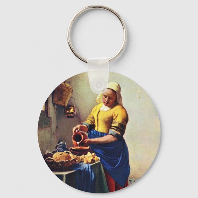 The Milkmaid [1]. By Johannes Vermeer Key Ring (Front)