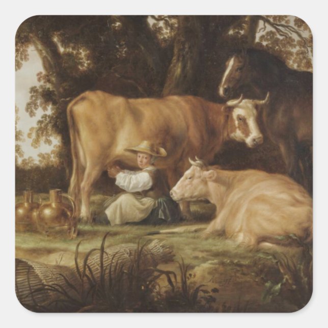 The Milkmaid Aelbert Cuyp    Square Sticker (Front)