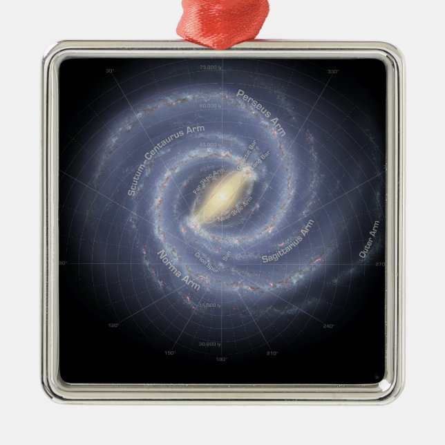 The Milky Way Galaxy (annotated) Metal Ornament (Front)