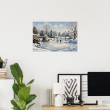 The Mill Pond Winter Village Poster