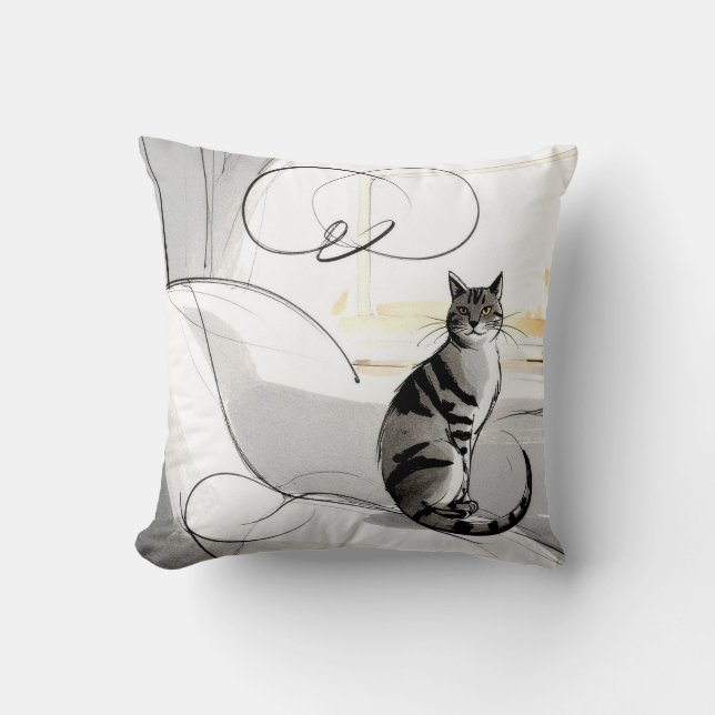 The Minimalist Cat Contemporary Trendy Modern Cushion (Front)