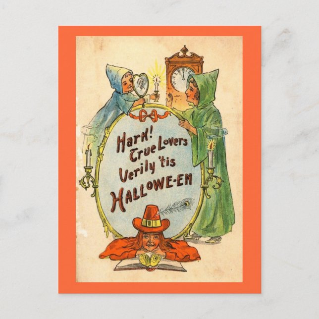 The Mirror & The Witch Halloween Vintage Postcard (Front)