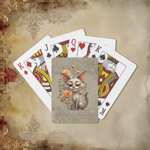 The mischievous cat  playing cards