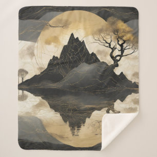 The Misty Mountain Black & Gold Sherpa Blanket