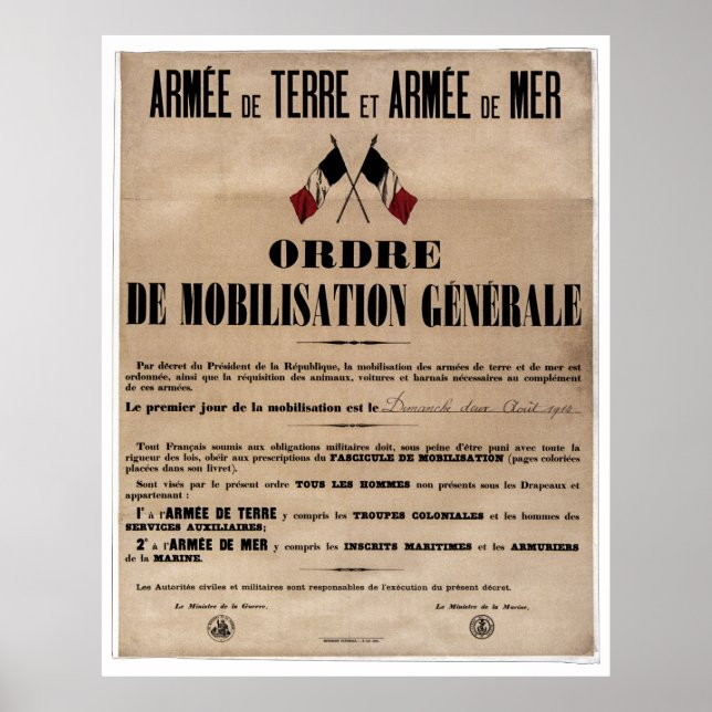 The Mobilisation in France on August 1, 1914 Poster (Front)
