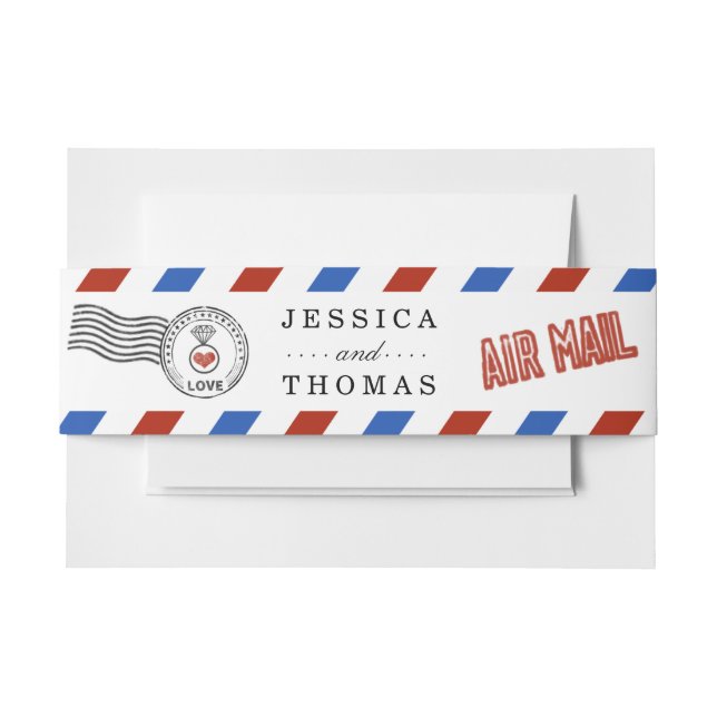 The Modern Airmail Wedding Collection Invitation Belly Band (Front Example)