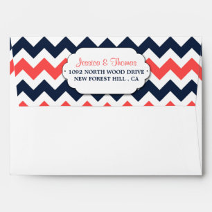 The Modern Chevron Wedding Collection Navy & Coral Envelopes