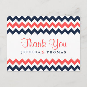 The Modern Chevron Wedding Collection Navy & Coral Postcard