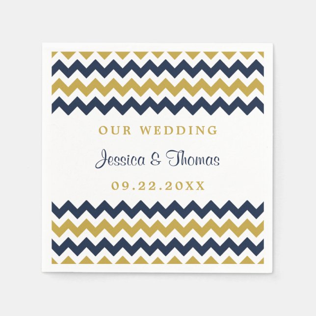 The Modern Chevron Wedding Collection Navy & Gold Napkin (Front)