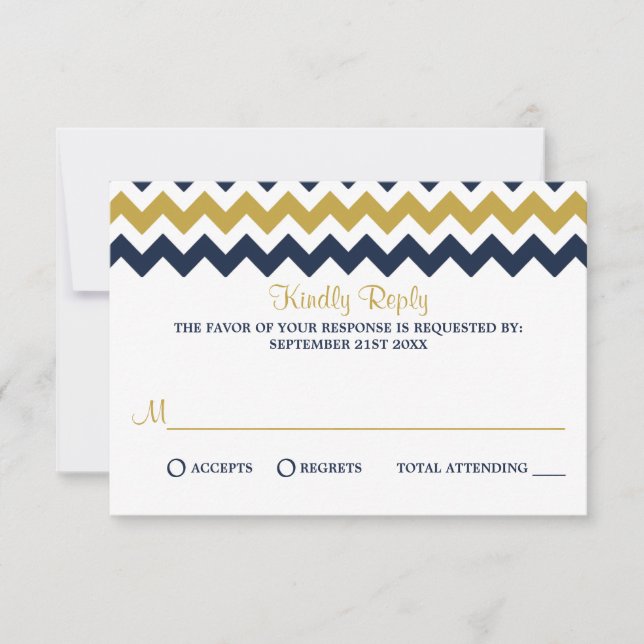 The Modern Chevron Wedding Collection- Navy & Gold RSVP Card (Front)