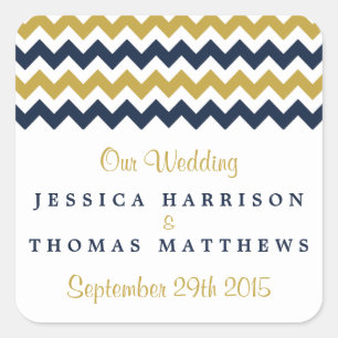 The Modern Chevron Wedding Collection- Navy & Gold Square Sticker