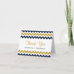 The Modern Chevron Wedding Collection- Navy & Gold Thank You Card
