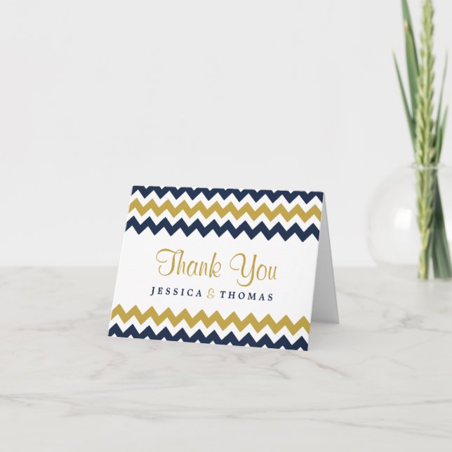 The Modern Chevron Wedding Collection- Navy & Gold Thank You Card (Front)
