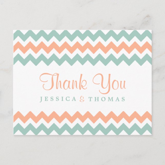 The Modern Chevron Wedding Collection Peach & Mint Postcard (Front)