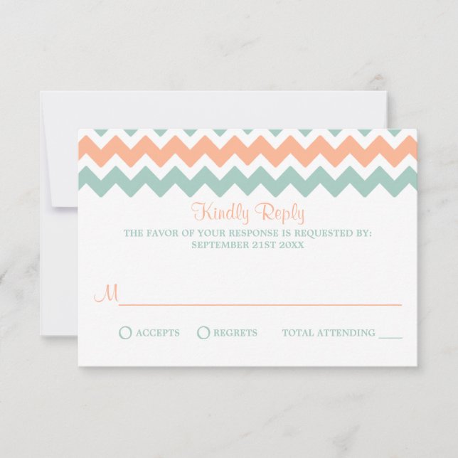 The Modern Chevron Wedding Collection Peach & Mint RSVP Card (Front)
