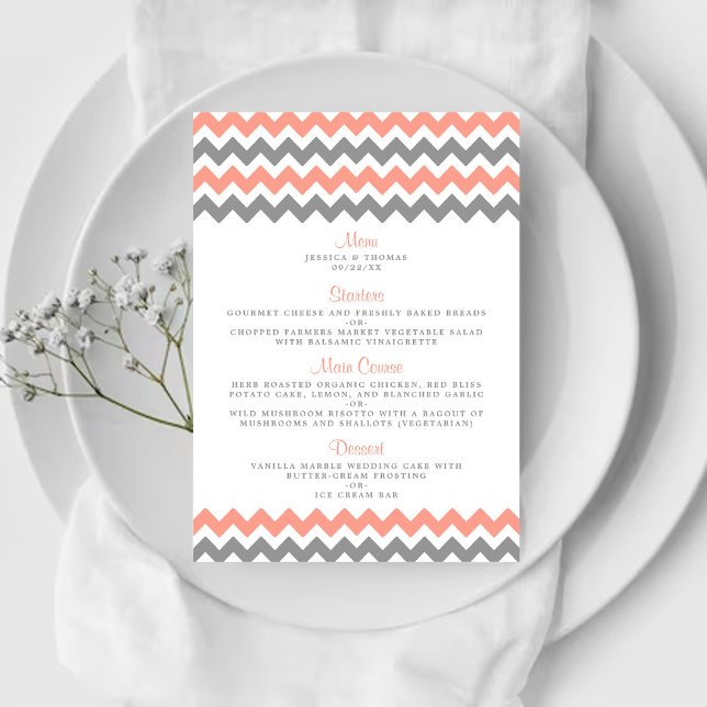 The Modern Chevron Wedding Collection- Pink & Grey Menu (Creator Uploaded)