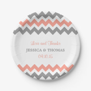 The Modern Chevron Wedding Collection- Pink & Grey Paper Plate