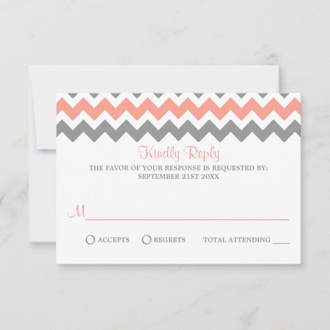 The Modern Chevron Wedding Collection- Pink & Grey RSVP Card (Front)
