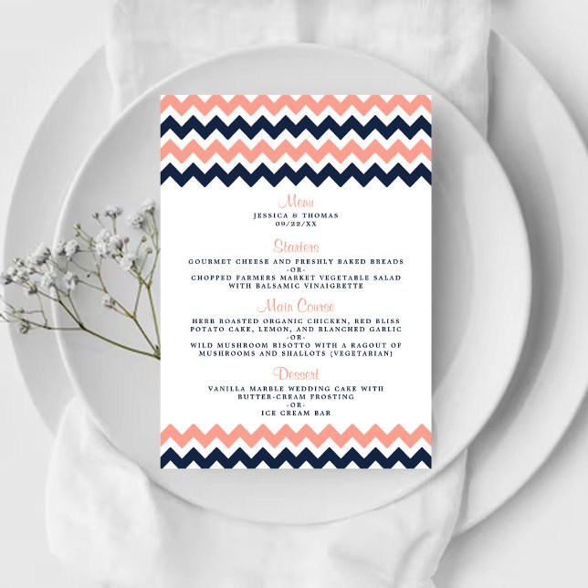 The Modern Chevron Wedding Collection- Pink & Navy Menu (Creator Uploaded)