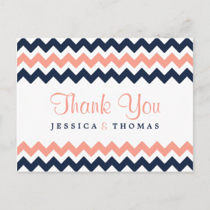 The Modern Chevron Wedding Collection- Pink & Navy Postcard