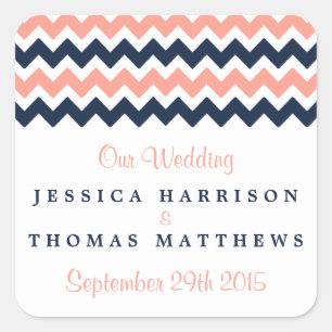 The Modern Chevron Wedding Collection- Pink & Navy Square Sticker
