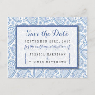The Modern Paisley Wedding Collection - Blue Announcement Postcard