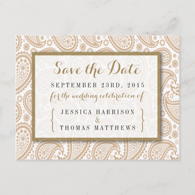 The Modern Paisley Wedding Collection - Brown Announcement Postcard (Front)