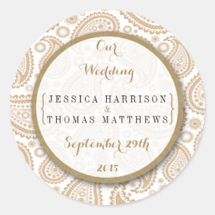 The Modern Paisley Wedding Collection - Brown Classic Round Sticker