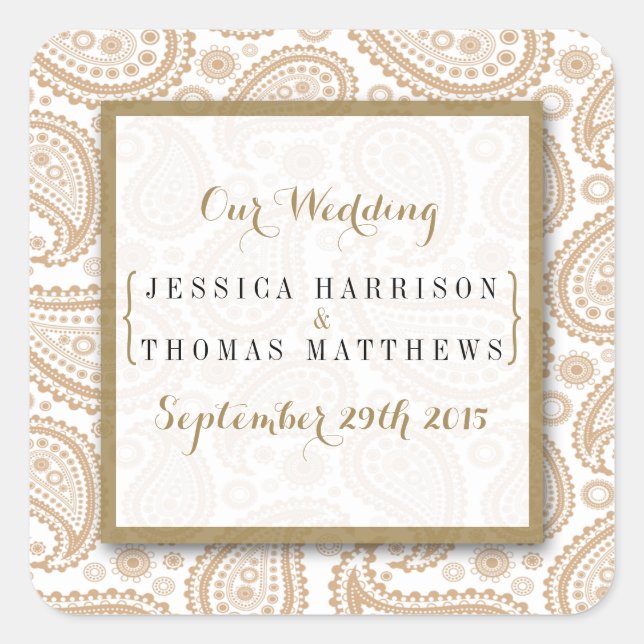 The Modern Paisley Wedding Collection - Brown Square Sticker (Front)