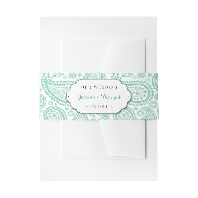 The Modern Paisley Wedding Collection - Green Invitation Belly Band (Front Example)