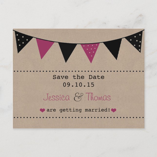 The Modern Pink Bunting Wedding Collection Announcement Postcard (Front)
