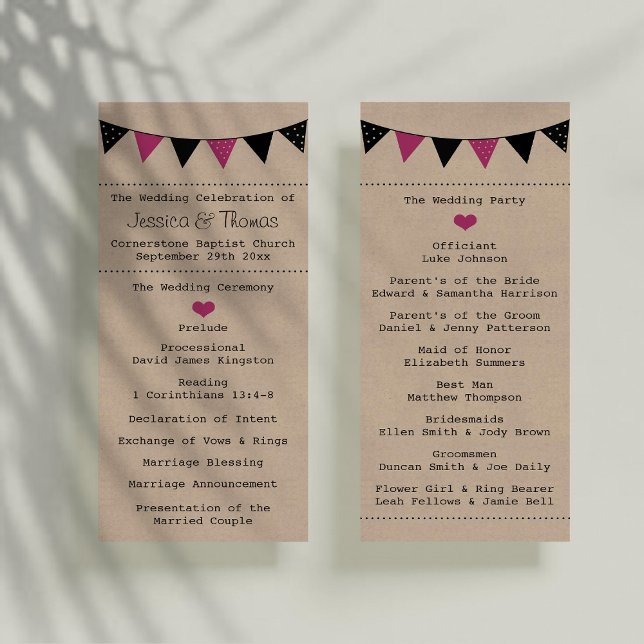 The Modern Pink Bunting Wedding Collection Program Rack Card (Creator Uploaded)