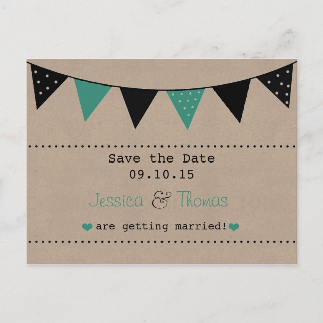 The Modern Turquoise Bunting Wedding Collection Announcement Postcard (Front)