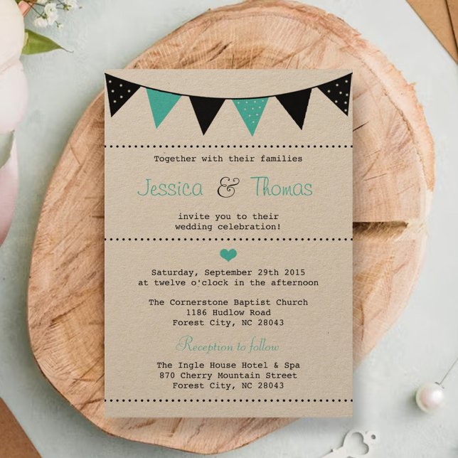 The Modern Turquoise Bunting Wedding Collection Invitation (Creator Uploaded)