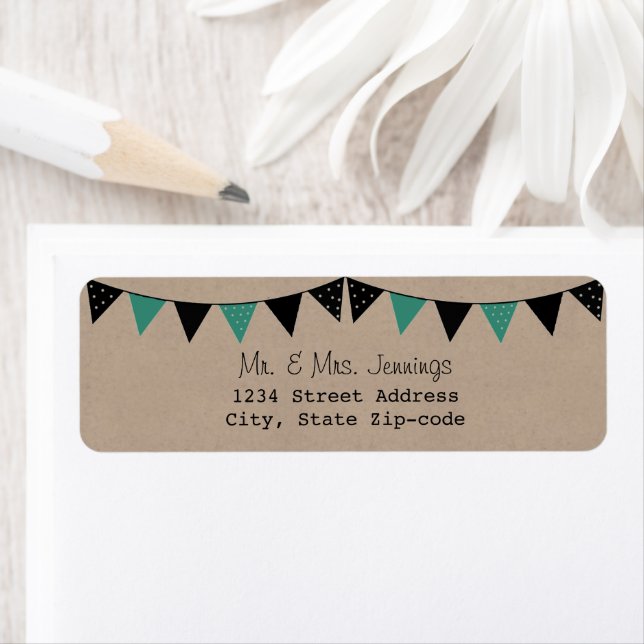 The Modern Turquoise Bunting Wedding Collection Return Address Label (Insitu)