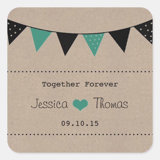The Modern Turquoise Bunting Wedding Collection Square Sticker (Front)
