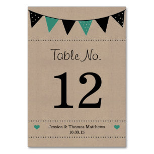 The Modern Turquoise Bunting Wedding Collection Table Number