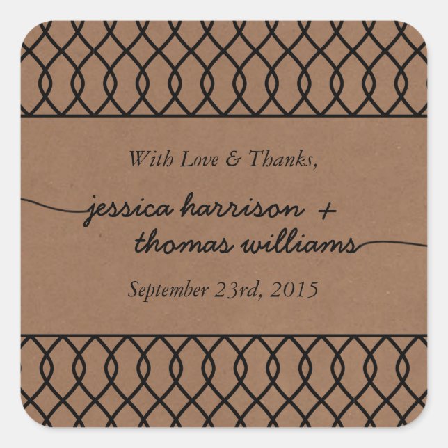 The Modern Whimsical Kraft Wedding Collection Square Sticker (Front)
