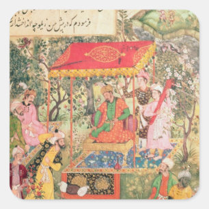 The Mogul Emperor Babur receives the envoys Uzbeg Square Sticker