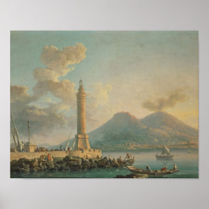 The Molo Lantern, Naples with Vesuvius Beyond Carl Poster