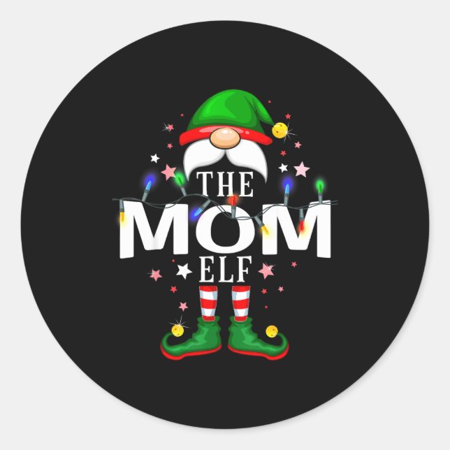 The Mom Elf Christmas Family Pajama Party  Classic Round Sticker (Front)
