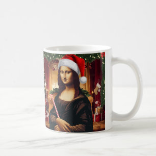 The Mona Lisa celebrating christmas, art christmas Coffee Mug